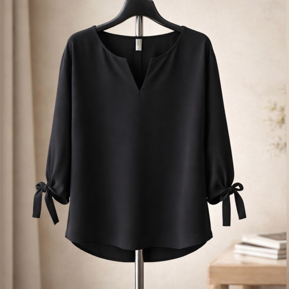 Worthington Classic Dark Blue Blouse with Bow Sleeves